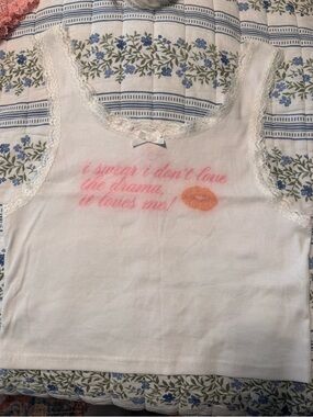 H4C white lace cami tank with lettering size XL